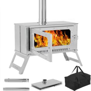 Portable Hot Tent Stove,Wood Burning Stove for Camping, Tent Stove With View Glass, Large Stainless Steel Camping Stove With 5 Chimney Pipes for Outdoor Heating and Cooking