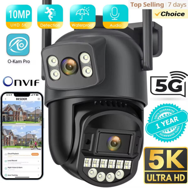 f3818276ec89b356 10MP PTZ IP Camera 8MP 5K Outdoor Dual Lens Dual Screen 5G WIFI Camera AI Tracking Security Protection CCTV Surveillance Camera