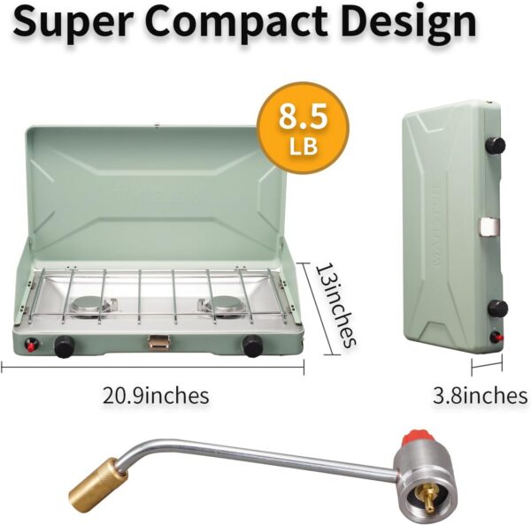 VANSTON 2-Burner Propane Camping Stove, 20,000 Total BTUs, Wind Guards, Adjustable Burners, Instant Push-Button Ignition, Suitable for Backyard BBQs, Beach Cookouts, Tailgating