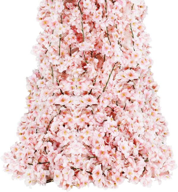 Sunm Boutique 8-Pack 47.2 Ft Artificial Cherry Blossom Garland Cherry Blossom Hanging Vine with 65.6 Ft Long 160 LED String Lights Silk Sakura Vines Garland for Wedding Party Home Decor, Pink
