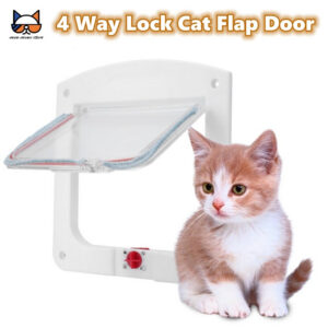 Way Locking Cat Flap Door Interior Exterior Weatherproof Pet Doors Cats Doggie Suitable For Window & Wall 4 W