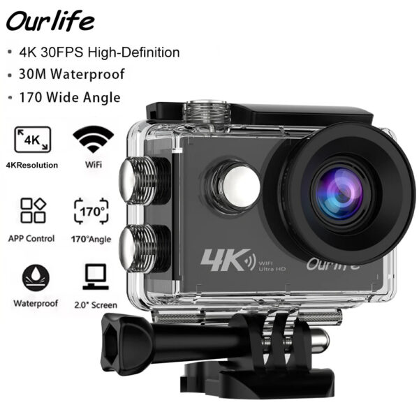 f3a853b15136924b Ourlife 4K Action Camera Ultra HD 16MP WiFi 2.0 inch Screen 170D DVR Webcam Underwater 30M Helmet Video Recording Sport Camera