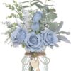 Faux Flowers with Vase,Artificial Silk Roses in Vase, Fake Plant Eucalyptus Flower Arrangement for Home Office Farmhouse Bathroom Dining Table Centerpiece Decorations Coffee Table Decor (Pink)