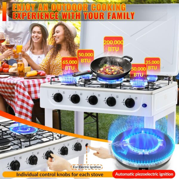 5 Burner Propane Gas Stove,400000BTU Portable Gas Stove with Support Leg Stand and Wind Blocking Cover Adapter Auto Ignition Camping Stove,propane burner for RV, Apartment, Outdoor Cooking