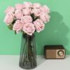 15Pcs Artificial Roses Velet Real Touch Single Stem Fake Roses Silk Realistic Bouquet Flowers Arrangements Home Office Garden Grave Party Wedding Decoration(Light Pink-15p, Blossom Roses)
