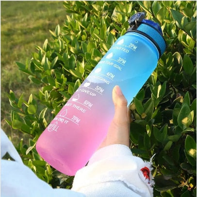 f3cc437bd9a69669 1pc 1000ml Large Capacity Gradient Water Bottle,Water Bottle Straw 1 Litre Leakproof with Time Marker,for Sports Fiess