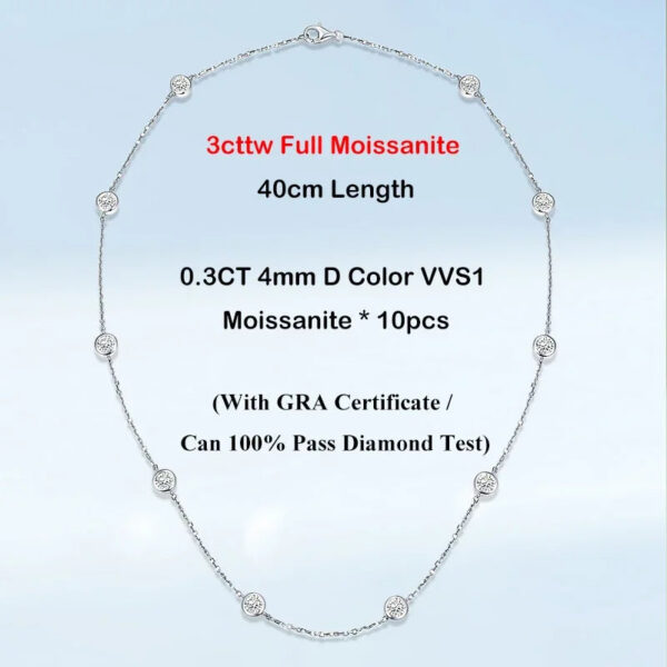 EWYA D Color Full 3/3.5mm Round Bubble Moissanite Diamond Tennis Necklace for Women Party S Sier 2-Layer Neck Chain