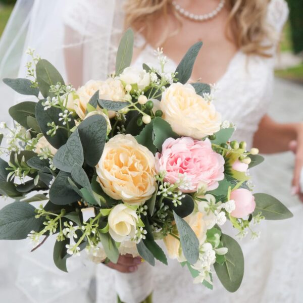 18pcs Babys Breath Eucalyptus Leaves Bouquet Blue Gypsophila Artificial Flowers and Faux Greenery for Home Decor