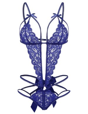 Donnalla Women's Deep V Lace Teddy One Piece Cutout Strappy Lingerie
