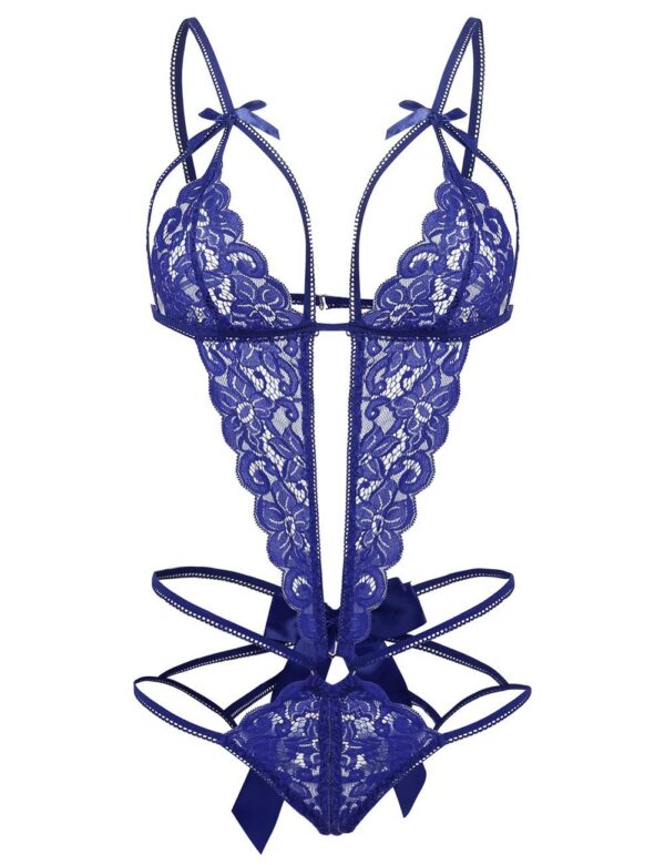 Donnalla Women's Deep V Lace Teddy One Piece Cutout Strappy Lingerie