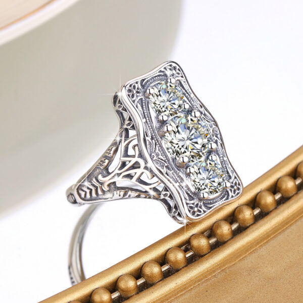 f444d8c5572ceffc Szjinao Unique 3 Stone Moissanite Ring With Certficiate 100% Sterling Sier Engagement Jewelry For Women Pass Diamond Test