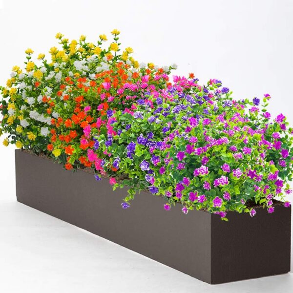 Grunyia 10 Bundles Artificial Fake Flowers, Faux Outdoor Plastic Plants UV Resistant Shrubs Outside Indoor Decorations (Purple-Eucalyptus)