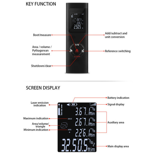 40M/60M Smart Laser Rangefinder Digital Mini Distance Measuring Meter Portable USB Charging Electronic Space Measurement Device