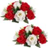 f478054e216fedec NUPTIO Artificial Flower Centrepieces for Tables - 6 Pcs Crimson & White Fake Flowers Roses Balls 9.5in Diameter - Silk Faux Rose Arrangement for Wedding Party Centerpiece Table Decorations