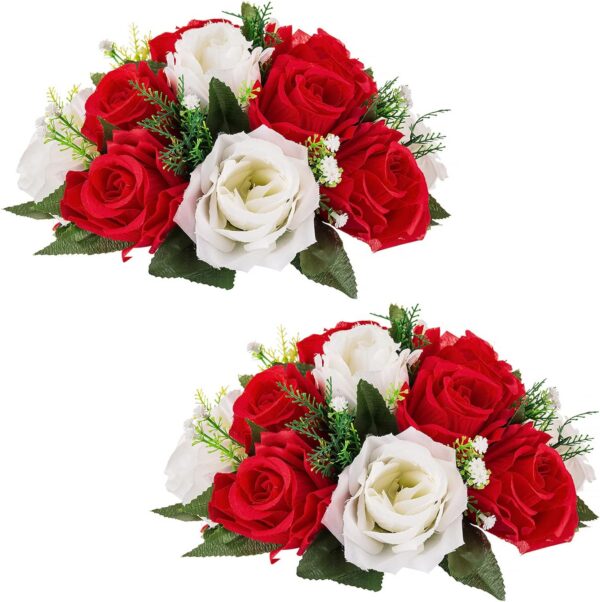 f478054e216fedec NUPTIO Artificial Flower Centrepieces for Tables - 6 Pcs Crimson & White Fake Flowers Roses Balls 9.5in Diameter - Silk Faux Rose Arrangement for Wedding Party Centerpiece Table Decorations