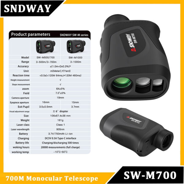 SNDWAY Distance Meter Rangefinder for Hunting 1000M 1500M 2000M Laser Telemeter Golf Camera Outdoor Telescope