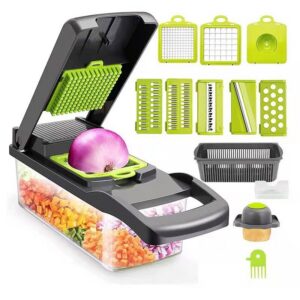 f48a86e2ac12f800 1Pc Green Black 12 in 1 Multifunctional Vegetable Cutter Shredders Slicer With Basket Fruit Potato Chopper Carrot Grater
