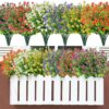 f4aee5713dc10d81 CEWOR 9pcs Artificial Flowers, UV Resistant Faux Outdoor Flowers, Fake Plastic Flowers for Cemetery Decoration Home Kitchen Bedroom Wedding Party Decor (Yellow, Purple, Green)