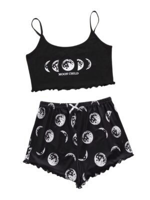 SweatyRocks Women's Summer Strawberry Print Cami Top and Shorts Sleepwear Pamas Set
