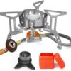 AUTOPkio Camping Gas Stove 3500W, Portable Gas Stove Windproof Backpacking Outdoor Stove with Piezo Ignition Adapters Converter for Outdoor Hiking, Picnic, Trekking, BBQ
