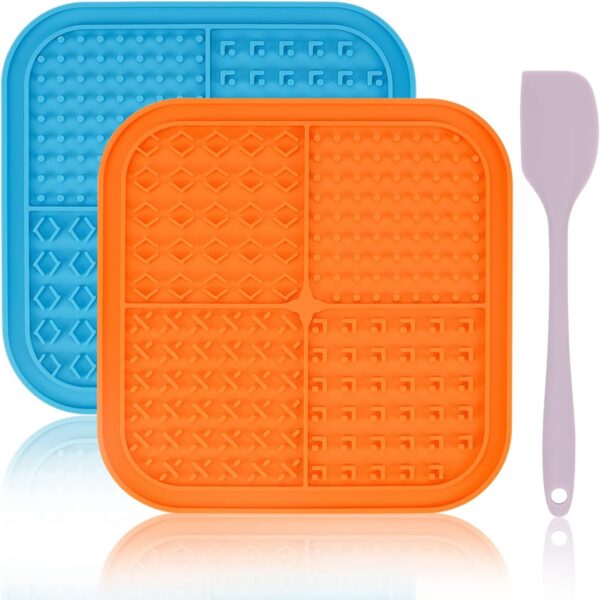 Licking Mat for Dogs Cats 2 Pack, Dog Peanut Butter Lick Pad with Strong Suction Cups for Calming, Reduce Anxiety Boredom (Blue & Green)