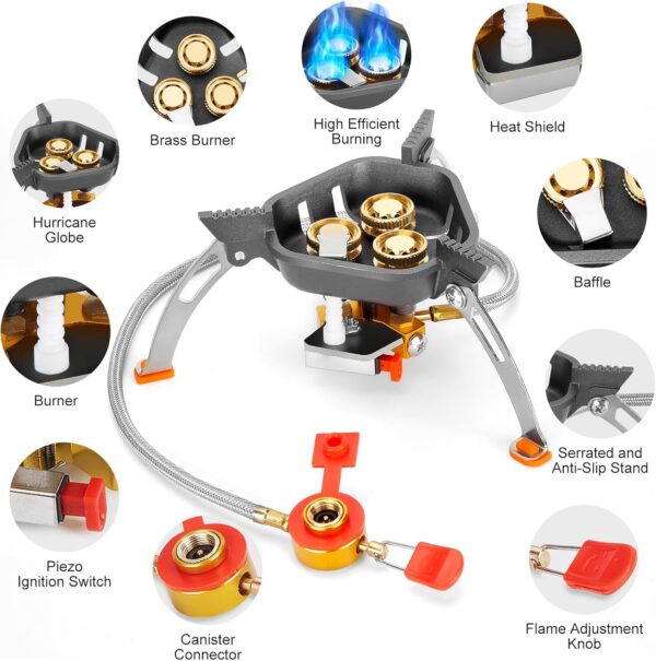 f4fa19885116e74d WADEO 7200W Windproof Camping Stove, Camping Gas Stove with Piezo Ignition and Butane Adapter, Portable Camp Stove Burner for Outdoor Backpacking Hiking and Picnic