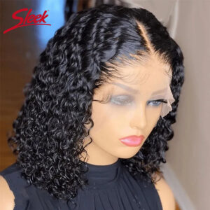 f520ef8c54dc3eef Deep Curly Bob Natural Black Color Brazilian HD Front Part 13x6 Transparent T Lace Highlight Hair Wigs