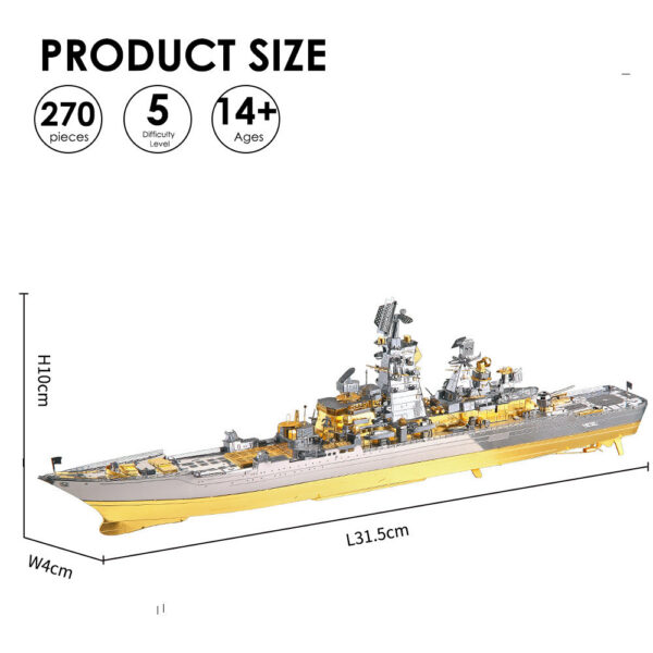 Piececool 3D Metal Puzzle -Russian Battlecruiser Pyotr DIY Jigsaw Toy Model Building Kits Christmas Gifts for Adults