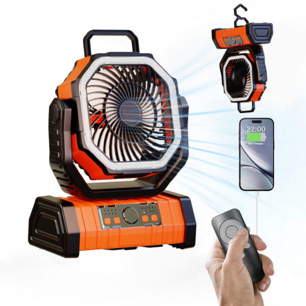f53b3673e5a0ec75 20000mAh Battery Operated Fan, Portable Rechargeable Desk/Camping with LED Light and Hook, Outdoor Fan for Tent Car Trip