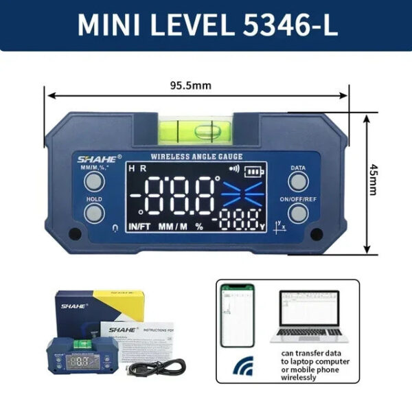 f53e2d3e0c4de2ee SHAHE Digital Incometer Dual-axis Protractor Rechargable Bevel Box Electronic Level Angle Finder Gauge