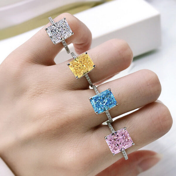 f558e51377eb9498 OEVAS 100% Sterling Sier 8*10mm Yellow Pink Aquamarine High Carbon Diamond Radiant Cut Rings For Women Party Fine Jewelry
