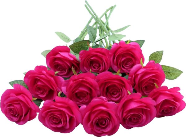 Artificial Rose Flower Dusty Rose Flower Silk Flowers 12 pcs with Long Stem Silk Roses Bouquet for Wedding Bridal Shower Party Home Decoration