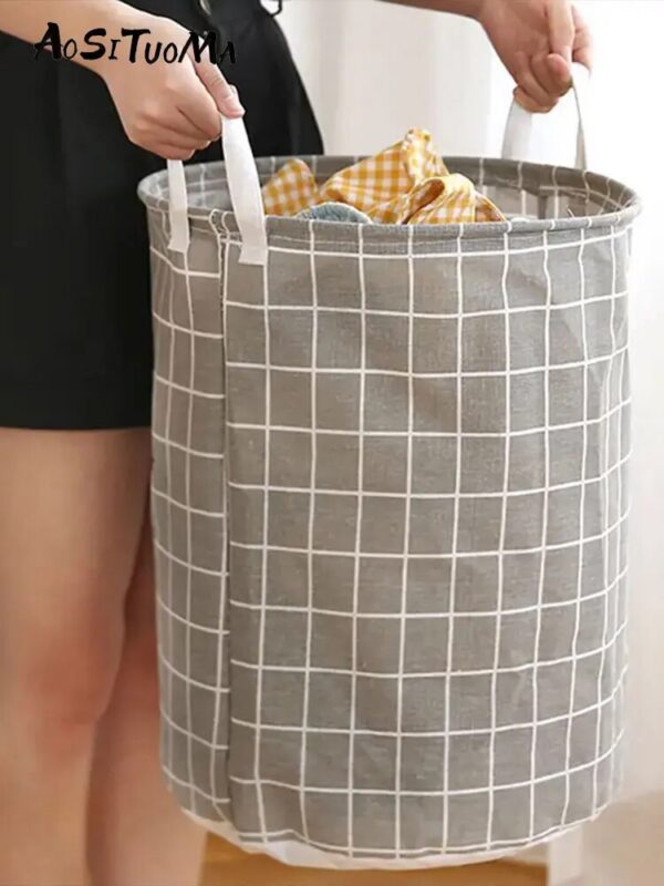 1pc Round Laundry Basket, Portable Dirty Clothes Hamper
