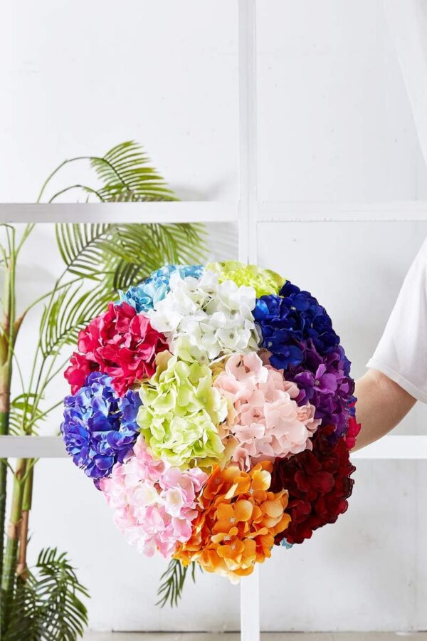 Hydrangea Silk Flower White 10 Heads Artificial Hydrangea Silk Flowers Head for Wedding Centerpieces Bouquets DIY Floral Decor Home Decoration with Long Stems - White