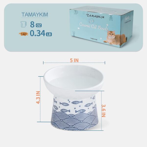 f59a6949ff590044 TAMAYKIM Tilted Ceramic Raised Cat Bowls, 8 OZ Food and Water Bowls Set for Kitty, Porcelain Elevated Stress Free Feeding Pet Dish, Dishwasher and Microwave Safe, 2 Pack (White & Grey)