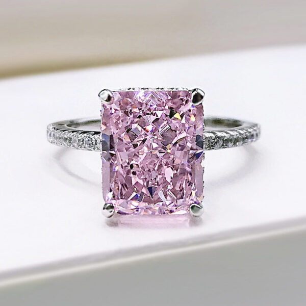 f5affc717cb3e531 OEVAS 100% Sterling Sier 8*10mm Yellow Pink Aquamarine High Carbon Diamond Radiant Cut Rings For Women Party Fine Jewelry