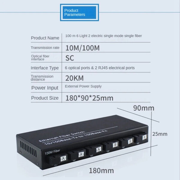 f5e778aa7cc08c99 6Port 10/100M Ethernet Switch 6 Fiber Port 25KM 2UTP RJ45 Fiber Optical Transceiver Optical Media Converter