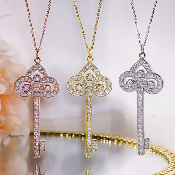 f5e8027cba623161 Real Sterling Sier Pendant Gold Plated Fashion Diamond Key Necklace New Wedding Dinner Party Fine Jewelry for Women