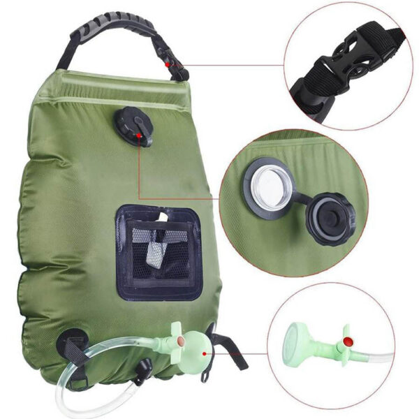 f60d05355643c7cd 20L Outdoor Solar Heating Premium Camping Bag Hot Water Temperature 45°C with Removable Hose Shower Head