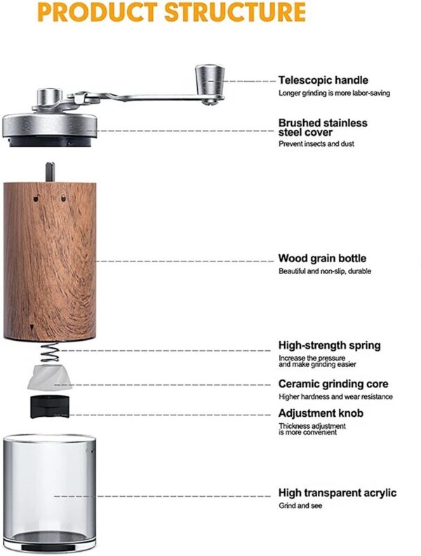 Bean Portable Wood Grain Stainless Steel Crank Hand Coffee Kitchen Tool Grinder