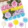 N&T NIETING Artificial Flowers, 25Pcs Fake Flowers Roses Perfect for DIY Wedding Bouquets Centerpieces Bridal Shower Party Home Flower Arrangement Decorations, Rainbow Color