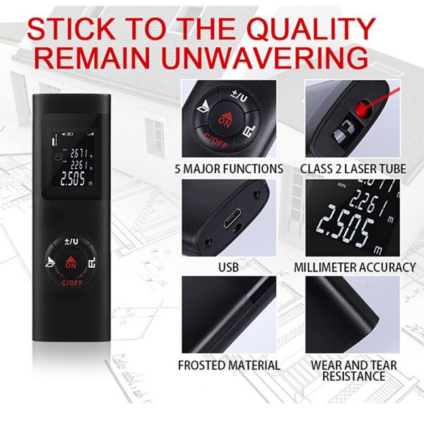 Mini Smart Rangefinder Intelligent 60M Digital Laser Rangefinde Usb Charging Rechargeable Handheld Distance Meter