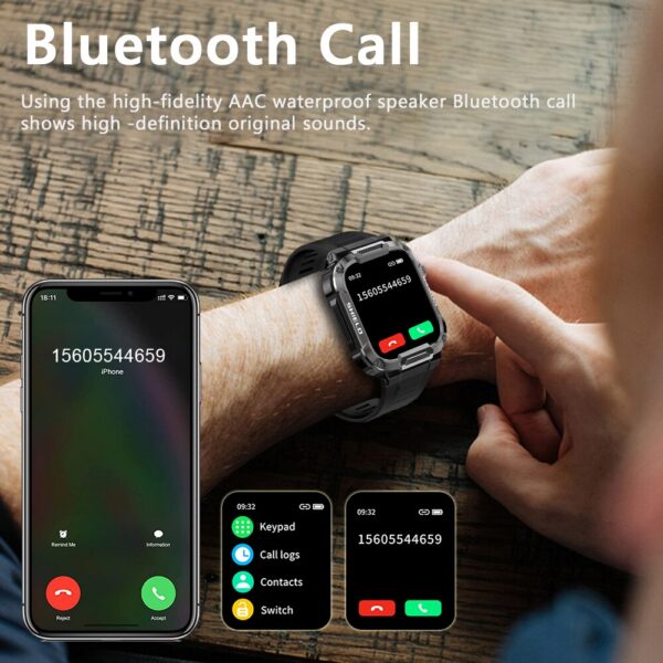 MELANDA 1.85 Outdoor Military Smart Watch Men Bluetooth Call Smartwatch For Android IOS IP68 Waterproof Sports Fiess Watches