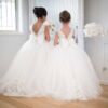 FATAPAESE 3-9 Years Flowers Appqulies Beads Bow Long Train Backless Buttons Wedddding Party Dresses for Even Guest Kid Girl Tutu
