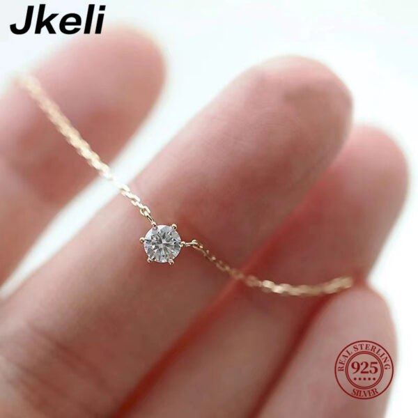 f66d763e59f79734 Jkeli Sterling Sier Gold Plated Necklace Single Sparkling Zircon Clavicle Chain for Women Wedding Jewelry collares