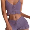 f68699a90bd07caa SweatyRocks Women's 2 Piece Lingerie Set Pama Sets Ruffle Trim Tie Front Cami Top and Shorts Sleepwear