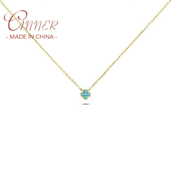 CANNER Real Sterling Sier Diamond Turquoise Flower Pendant Necklaces Chain for Women Wedding Jewelry Gifts Collares Choker