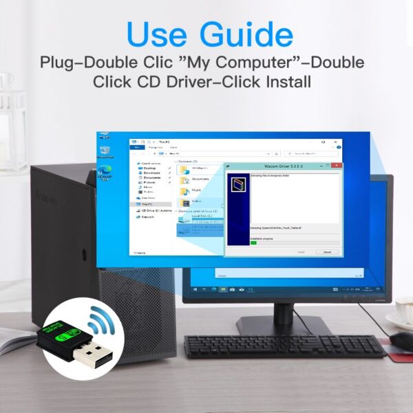 FENVI 600Mbps Bluetooth Adapter 2in1 Dongle Dual Band 2.4G 5GHz USB WiFi 5 Network Wireless Wlan Receiver DRIVER FREE