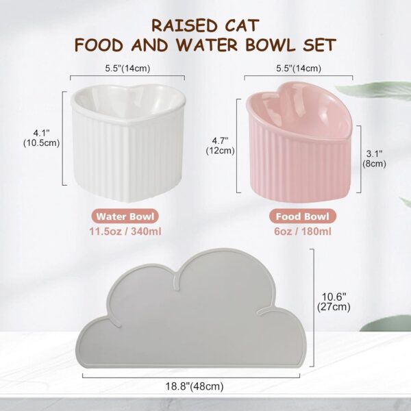 f6b7513b49a6a4bb Cat Food Water Bowl Set - Raised Ceramic Cat Feeding Bowls with Non Slip Mat - Elevated Cat Dish Anti Vomiting - Whisker Friendly Wide Cat Bowl - Microwave and Dishwasher Safe - White & Pink (2pcs)