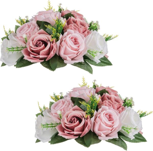 f6cbe49315e6a181 NUPTIO Artificial Flower Centrepieces for Tables - 6 Pcs Crimson & White Fake Flowers Roses Balls 9.5in Diameter - Silk Faux Rose Arrangement for Wedding Party Centerpiece Table Decorations